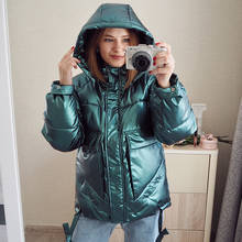 Winter women short parkas jackets casual female thicken warm hooded jackets coat windprood shiny big pocket jackets 2024 - buy cheap