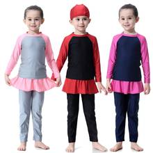 3PCS Islamic Kids Girls Swimsuit Full Cover Swimwear Modest Muslim Arab Long Sleeve Beachwear Suit Costumes Bathing Swimming New 2024 - buy cheap