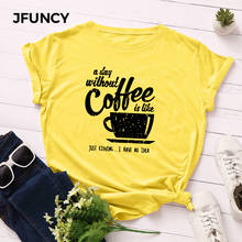 JFUNCY-camisetas de talla grande S-5XL para mujer, camisetas de manga corta para mujer, camisetas informales con letras estampadas para mujer, Camiseta de algodón 2020 2024 - compra barato