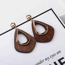 2019 New Statement gold Earrings Wooden Hollow Dropearrings For Women Party Wedding Gift Wholesale Jewelry 2024 - buy cheap