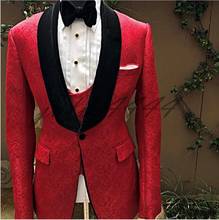 Custom Made Men Suits Red and Black Groom Tuxedos Shawl Velvet Lapel  Groomsmen Wedding Best Man ( Jacket+Pants+Tie+Vest ) C674 2024 - buy cheap