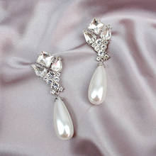Pendientes largos de perlas de imitación en forma de gota de cristal para mujer, aretes largos en forma de lágrima clásicos, joyería de fiesta 2020 2024 - compra barato