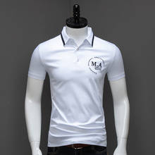 Polo masculino de manga curta, camiseta inteligente casual bordada com letras, nova roupa branca de algodão, tops da moda de verão 2024 - compre barato