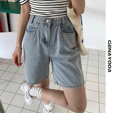 Genayooa Summer Denim Shorts Casual Loose Jeans Shorts Women High Waist Biker Shorts Light Blue Jeans Shorts Korean Style 2021 2024 - buy cheap