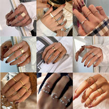 Conjunto de anillos de Color dorado Vintage Punk para mujer, anillos de nudillos de Metal a la moda, anillo de apertura de cadena, joyería minimalista 2021 2024 - compra barato