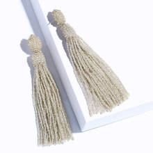 New beige black Beads Long Drop Earrings For Women Tassel Handmade Bohemian Earring Ethnic Jewelry gift Boucles d'oreilles 2024 - buy cheap