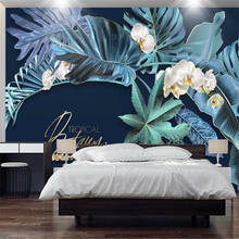 Milofi custom 3D wallpaper mural light luxury black gold leaf bedroom blue TV background wall decorative painting 2024 - buy cheap