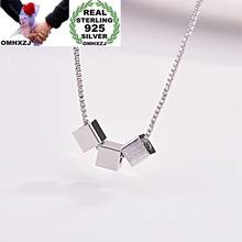 OMHXZJ Wholesale European Fashion Woman Girl Party Birthday Wedding Gift Simple Cube S925 Sterling Silver Pendant Necklace NA279 2024 - buy cheap