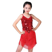 Vestido de baile para niñas, sin mangas, falda con borlas de lentejuelas, trajes de baile latino, Salsa, Ballet, Tango, Rumba, ropa de baile de salón para clase 2024 - compra barato