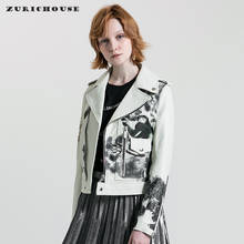 ZURICHOUSE Printted Sheepskin Coat For Women Fashion Short Motorcycle Biker Jacket White Natural Genuine Leather Jacket 2024 - buy cheap