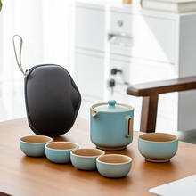 Conjunto de chá kung fu de viagem chinês, bule portátil de cerâmica, porcelana, copos para chá, cerimônia de chá com saco de viagem 2024 - compre barato