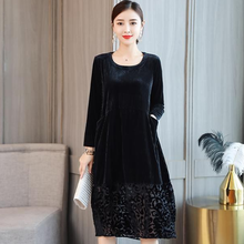 black plus size velvet autumn dress 2020 new long sleeve lace patchwork loose corduroy temperament winter dresses women AQ763 2024 - buy cheap