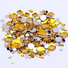 Mix Sizes Gold Color Round Acrylic Loose Non-Hotfix Flatback Rhinestone Nail Art Crystal Stones For Wedding Clothing Decorations 2024 - buy cheap
