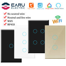 Interruptor de pared inteligente RF433 para el hogar, Panel de cristal con Wifi, No Neutral, Alexa, Google, Smart Life, Tuya, 1/2/3/4 Gang, EE. UU. 2024 - compra barato