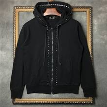 Men's 100% Cotton Black Hooded Double Row Rivet Decoration Zip-through Sweatshirt DD|41935D509 2024 - buy cheap