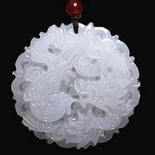 Kyszdl colar pingente artesanal, bela pedra branca e natural esculpida dragão fênix, pingente de escultura na moda, joias com pingentes 2024 - compre barato