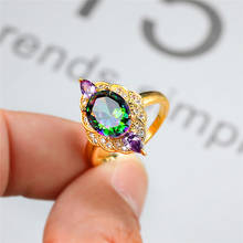 Luxury Female Rainbow Crystal Stone Ring Cute Gold Silver Color Wedding Rings For Women Dainty Zircon Geometry Engagement Ring 2024 - buy cheap