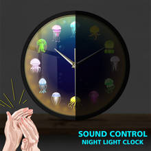 Colorful Printed Jellyfish Wall Clock with LED Illumination Sea Jellies Sound Control Smart Watch Marine Animals Nursery Light 2024 - buy cheap