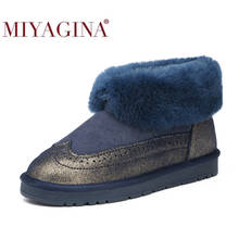 Miyagina moda superior novas botas femininas inverno sapatos femininos 100% genuíno couro de pele carneiro botas de neve senhora quente tornozelo sapatos 2024 - compre barato