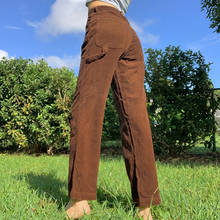 Pantalones de pana Vintage para mujer, ropa de calle de cintura alta y2k, color marrón, Joggers informales holgados, pantalones Cargo estéticos 2024 - compra barato