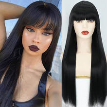 Azqueen peruca feminina longa e lisa com franja, cabelo sintético, perucas de cabelo natural para mulheres, fibra afroamericana resistente ao calor 2024 - compre barato