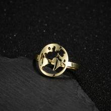 Jisensp-anillo geométrico de acero inoxidable para hombre y mujer, sortija ajustable con diseño Retro del mapa del mundo, joyería con estilo, regalo de viaje 2024 - compra barato