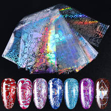 10pcs Holographic Nail Foils Polish Stickers Laser Transparent Flowers Transfer Starry Paper Nail Art Decorations Decals BE1040 2024 - buy cheap