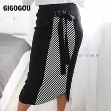 Женская трикотажная юбка-карандаш GIGOGOU, с высокой талией и неровным краем 2024 - купить недорого