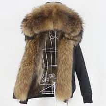 Oftbuy jaqueta de inverno feminina, à prova d'água, casaco de pele de guaxinim natural, capuz destacável, moda urbana 2024 - compre barato