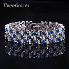 Threegrace joias fashion cor de ouro branco luxo branco e azul real pedra cz braceletes grandes para mulheres br038 2024 - compre barato