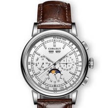 Известный бренд, многофункциональные автоматические мужские часы с белым циферблатом, из нержавеющей стали, с календарем, кофейным кожаным ремешком, 42 мм 2024 - купить недорого