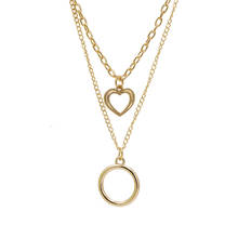 Bohemia Double Layer Hollow Heart & Circle Charm Pendant Necklaces For Women Gold Color Link Chain Choker Necklace 2024 - buy cheap