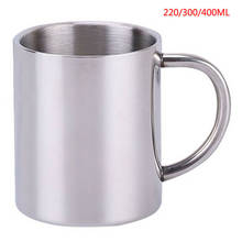 1pc New Comfortable handle Silver Double Wall Stainless Steel Portable Coffee Mug Tumbler Tea Cup for Travel 220ml 300ml 400ml 2024 - buy cheap