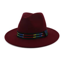 Chapéu de feltro estilo panamá europeu masculino e feminino, chapéu de feltro listrado tipo fedora, decorado com fita, unissex, formal 2024 - compre barato