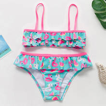 2019 Girls Swimsuit Two-pieces Flamingo Swimsuit For 4-12 Years Ruffle Children's Swimwear Kids Bathing Suit 9032 2024 - buy cheap