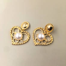 GSOLD-pendientes geométricos de aleación en forma de corazón para mujer, aretes de Metal ahuecados con perlas de imitación, joyería 2024 - compra barato