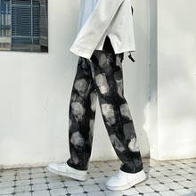 Calça jeans masculina larga, estilo coreano, estampa casual, retrô, estilo hip-hop, moda urbana 2024 - compre barato