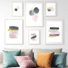 Pintura abstrata para parede, pintura de tela blush rosa azul marinho dourado pintura de parede pôster minimalista decoração para sala de estar 2024 - compre barato
