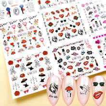 12 Designs Sexy Lips Love Heart Water Transfer Stickers Decals Slider Romantic Valentine Nail Art Design Manicure Decoration 2024 - buy cheap