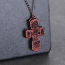 Joyería de oración para hombres, collares de cruz de madera roja religiosa, cadena de cuerda de cuero ajustable, collar con colgante de la Virgen María de INRI 2020 2024 - compra barato