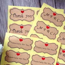 800pcs/lot Merci English thank you Romantic Red Heart Kraft Paper Seal Sticker For Handmade Products New Year Gift Package Label 2024 - buy cheap
