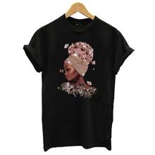 Camiseta con estampado de Reina melanina y flores de mariposas para mujer, remera encantadora para mujer, camiseta mágica negra para chica, camisetas de verano 2024 - compra barato