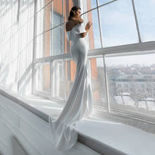 UZN Mermaid Wedding Dress Off The Shoulder V-Neck Short Sleeves Satin Bridal Gown Cheap Simple Wedding Gowns 2024 - buy cheap