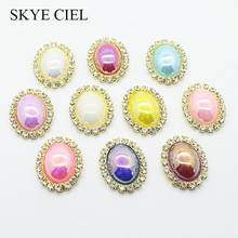 Skye ciel 10 pçs 20*25mm oval colorido diy jóias acessórios pérola strass base de ouro embelezado boné decoração 2024 - compre barato