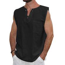 Hippie Men Solid Color Cotton Linen Drawstring V Neck Sleeveless Shirt Tank Top Men's Clothing 2024 - buy cheap