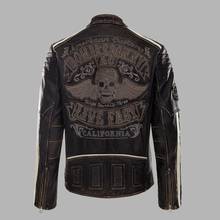 2020 New Vintage Black Motorcycle Leather jacket Men Back skull Embroidery Thick Cowskin Biker Jacket Winter Coats S-XXXL 2024 - buy cheap