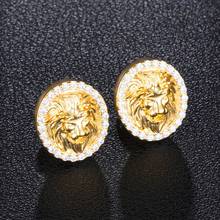 Hip HOP 1Pair Zircon Micro Paved Lion Iced Out Rhinestone CZ Stone Round Bling Stud Earring Copper Earrings For Men Jewelry 2024 - buy cheap