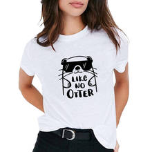 Camiseta de manga corta con estampado de "Like No Otter" para mujer, Camiseta de algodón de manga corta con cuello redondo, Camiseta holgada informal para mujer 2024 - compra barato
