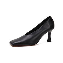 Sapatos de salto alto quadrado feminino, novo sapato para escritório de salto alto, estilo retrô, bloco raso, primavera, 2020 2024 - compre barato