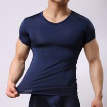 Mens Undershirts Sexy Ice Silk Short Sleeve Sheer T-shirts Seamless Sports Fitness Joggings Shirts Camisetas Sleepwear Plus Size 2024 - buy cheap